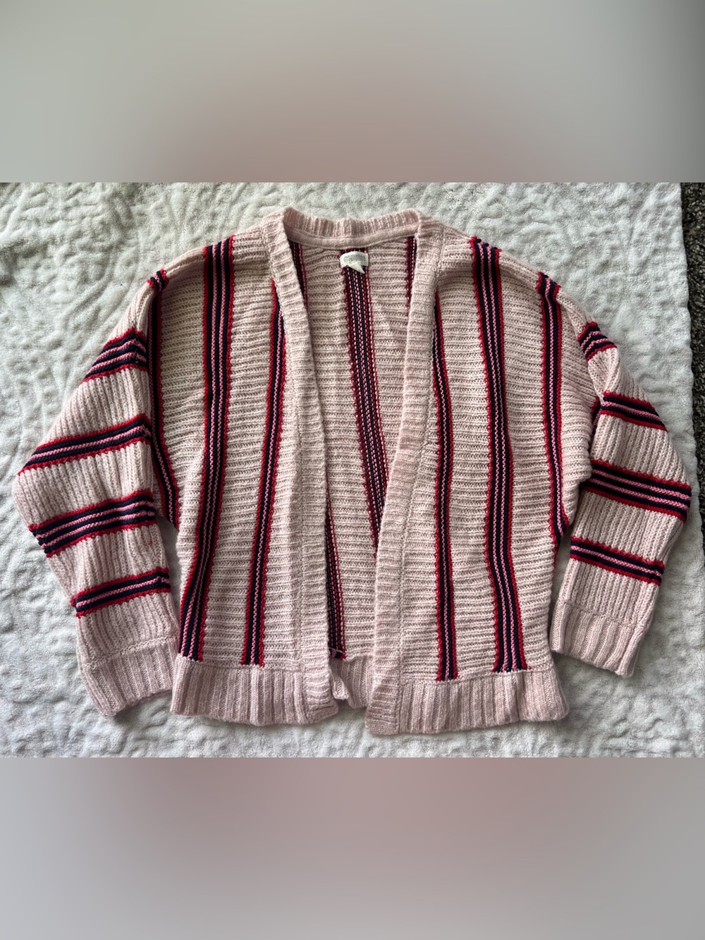 Gymboree Pink Striped Open-Front Girl’s Sweater Cardigan | Size 7-8